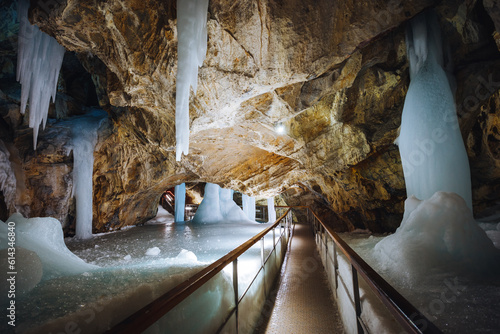 Tableau sur toile Incredible underground world of the Demanovska ice cave with ice pillars