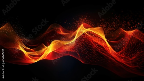 red, orange glowing wave flow and particles background. Generative AI
