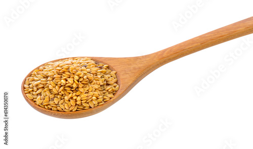 Flax seeds heap in wood spoon isolated on transparent png