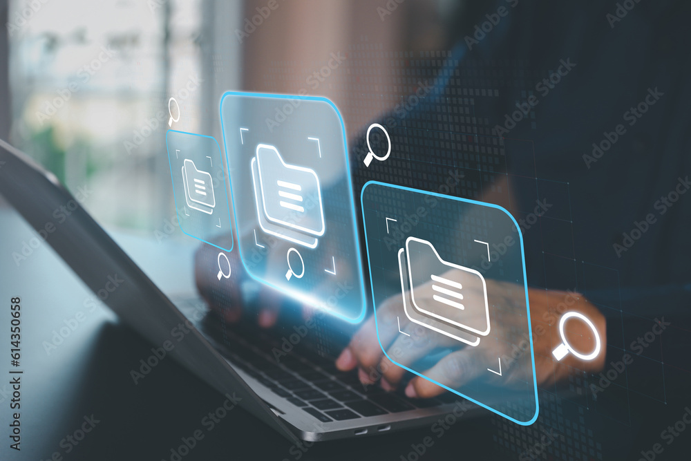 Data document content management system search and online file transfer