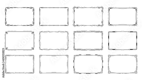 Set Abstract Black Collection Simple Line Rectangular Frame Doodle Outline Element Vector Design Style Sketch Isolated Illustration For Wedding And Banner