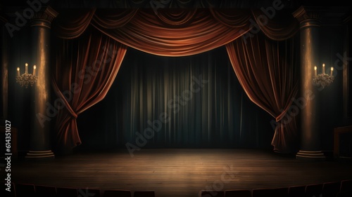 stage with curtains and spotlight. Generative AI