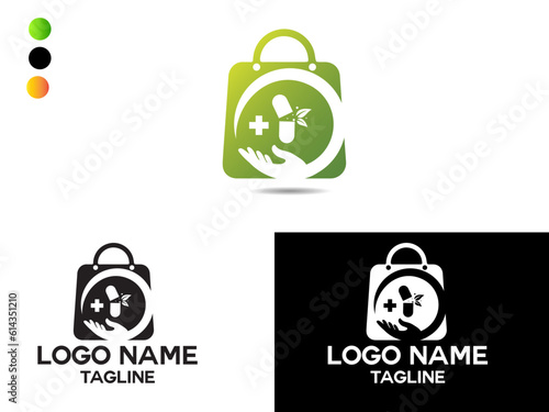 Pharmacy shop logo. Bag logo design. Medicine Shop logo. Market. Business. Creative health bag vector. Unique. Hospital. Premium. Templet. Medical. Natural Health