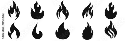 Set of fire flame vector icons. Set of fire and flame icons. Bonfire icons, flaming elements.