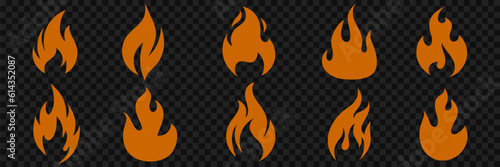 Set of fire flame vector icons. Set of fire and flame icons. Bonfire icons, flaming elements.