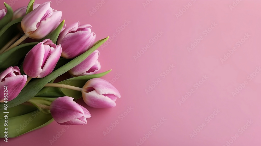 Group of pink beautiful tulips pink background. Shallow depth of field.