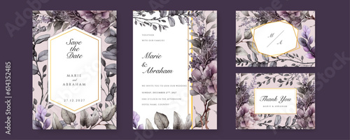 Purple orchid floral flower vector elegant hand drawing wedding invitation floral design watercolor