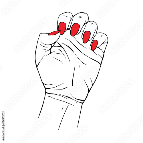 Long red nails hand drawn gesture sketch vector illustration line art
