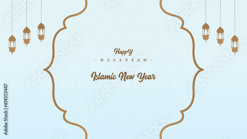 Trendy clear wallpaper poster banner design for the Islamic New Year Muharram celebration photo