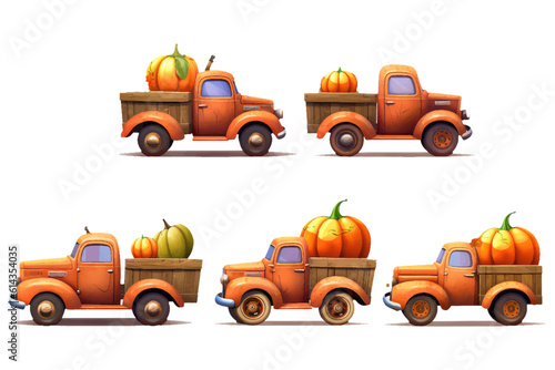 ui set vector illustration of fermer car with pumpkin isolate on white background