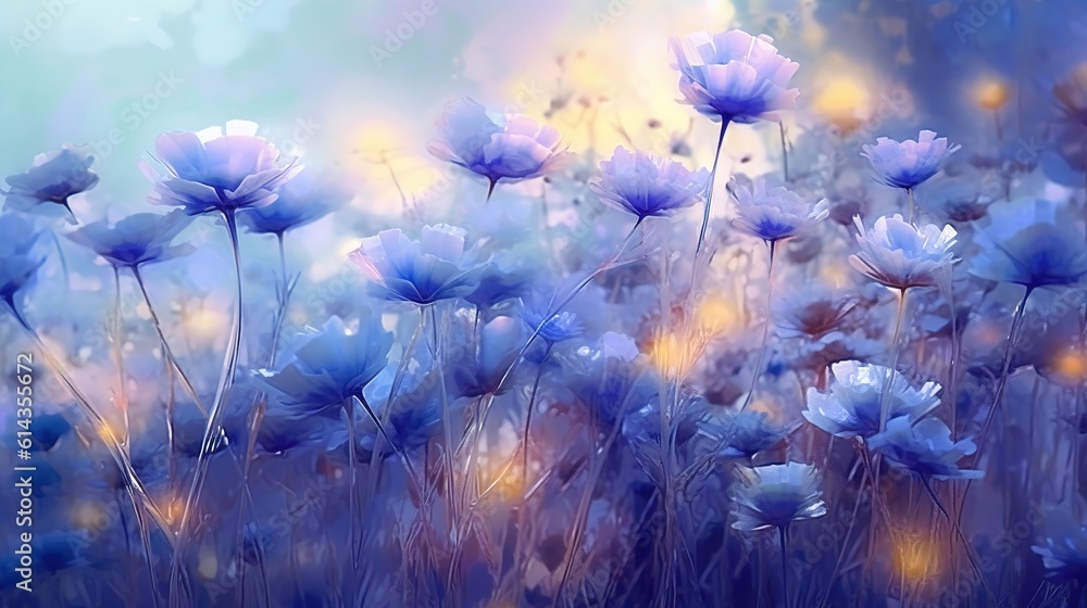 Soft whimsical ethereal flowers background. Generative AI Soft whimsical ethereal flowers background. Generative AI