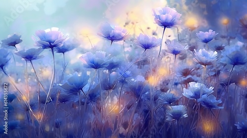 Soft whimsical ethereal flowers background. Generative AI