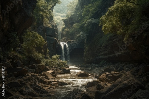 Waterfall in the mountains forest with beautiful view