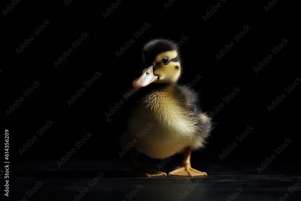 Naklejka premium Duckling with black background