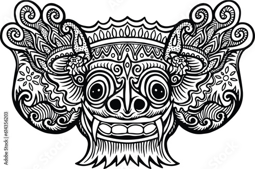Balinese traditional culture ritual mask. Hindu ethnic spiritual symbol. Vector illustration design for tattoo, t-shirts, textiles