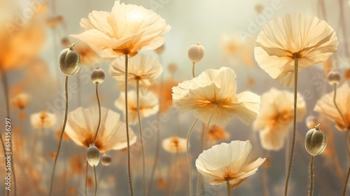 Soft whimsical ethereal flowers background. Generative AI