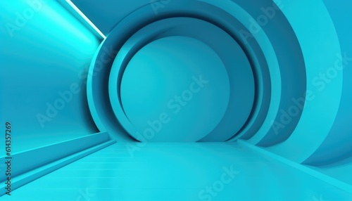 Wallpaper Mural a blue-lined room with a podium and neon Torontodigital.ca