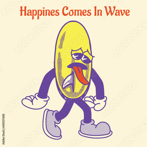 Happines Comes in Wave With Surf Groovy Character Design
