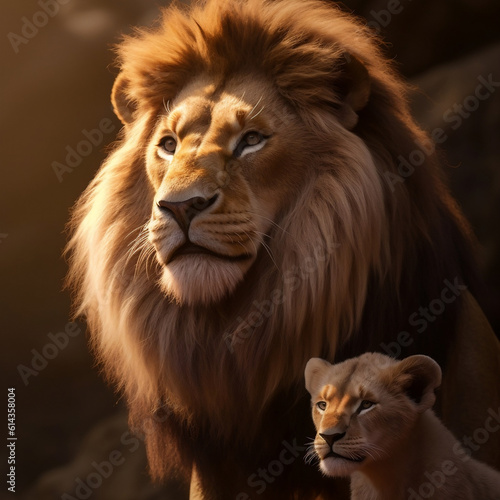 Portrait of Lion with his baby