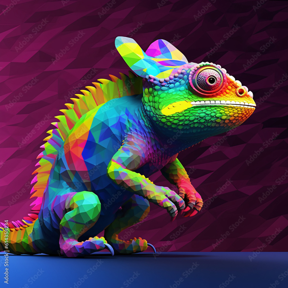 concept of gender fluidity and inclusivity by depicting a rainbow-colored chameleon changing its appearance using digital art