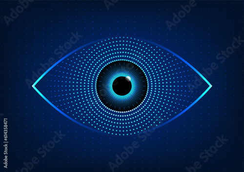 Eye technology abstract background Technology helps to quickly find information or conduct business through the Internet. Dark blue eyes with a blue gradient spot background. to look modern