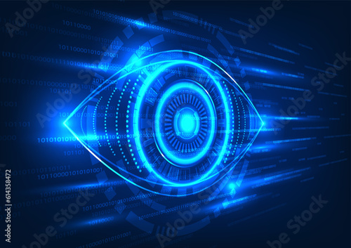Eye technology with a number code running behind The concept of searching for information to be used in solving problems through the Internet network that the artificial intelligence system helps.
