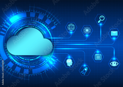 Smart cloud technology with a technology circle background with an intelligent data connection. By collecting data through the system and fetching data for use or sharing important information