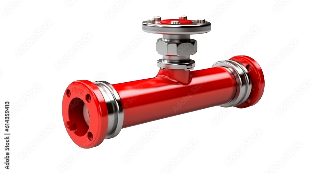 Metal pipe with red valve. Isolated on transparency background. Generative Ai. Metal pipe with red valve. Isolated on transparency background. Generative Ai.