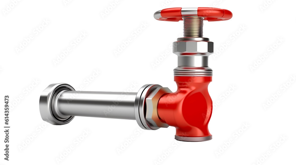 Metal pipe with red valve. Isolated on transparency background. Generative Ai. Metal pipe with red valve. Isolated on transparency background. Generative Ai.