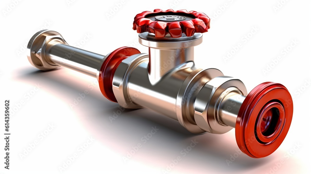 Metal pipe with red valve. Isolated on transparency background. Generative Ai Metal pipe with red valve. Isolated on transparency background. Generative Ai