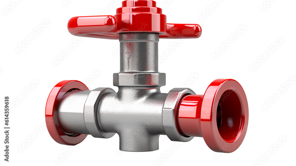 Metal pipe with red valve. Isolated on transparency background. Generative Ai. Metal pipe with red valve. Isolated on transparency background. Generative Ai.