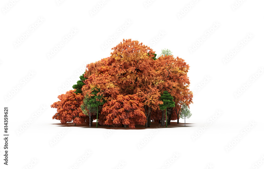 group of trees with a shadow on the ground, isolated on a transparent ...