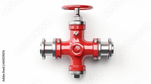 Metal pipe with red valve. Isolated on transparency background. Generative Ai