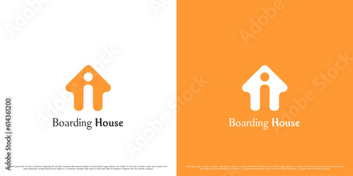 Boarding house logo design illustration. Flat silhouette simple minimalist boarding house comfortable residential house building. Apartment hotel cozy occupancy rental design.