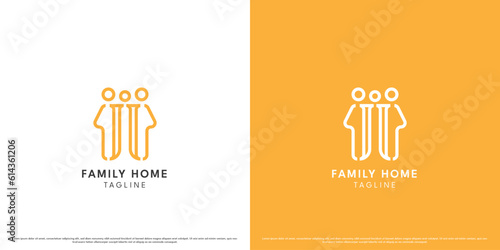 Family home logo design illustration. Creative silhouette of family house father mother son flat simple minimalist solid. Happy living comfort design. Perfect for corporate building web app icons.