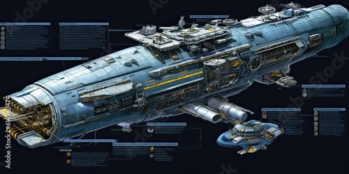 Fototapeta Naklejka Na Ścianę i Meble -  Futuristic spaceship blueprint. Generative AI