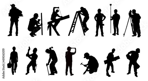 Set of construction workers silhouettes isolated vector illustration.