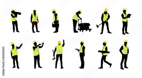 Set of construction workers silhouettes isolated vector illustration.