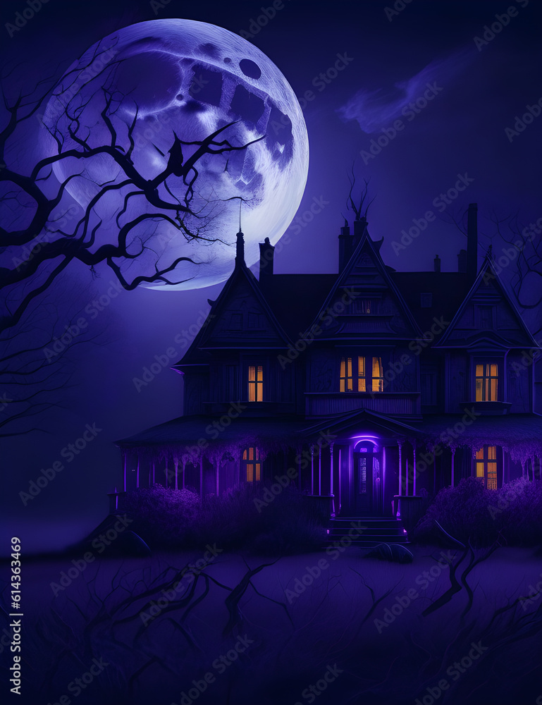 a creepy house with a full moon in the background, gothic art, gothic, matte drawing, matte painting, generative ai