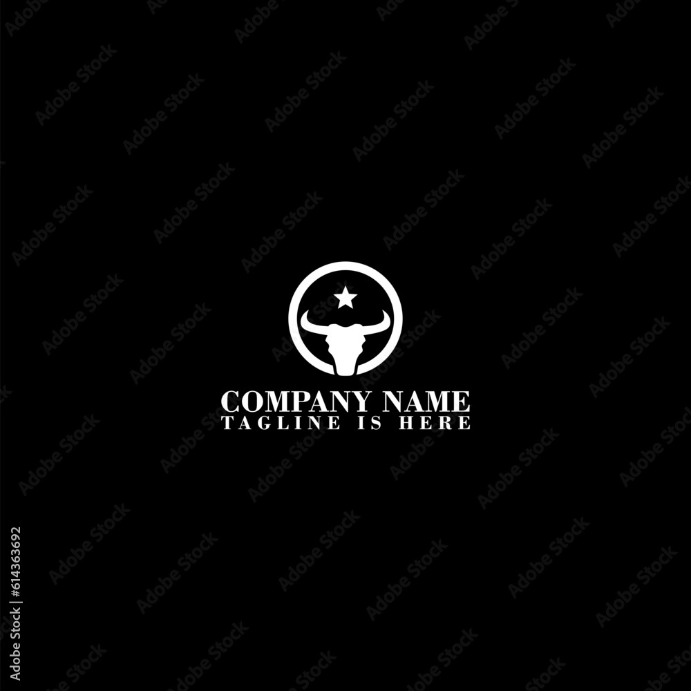 Bull Head Silhouette Logo Design isolated on dark background Bull Head Silhouette Logo Design isolated on dark background