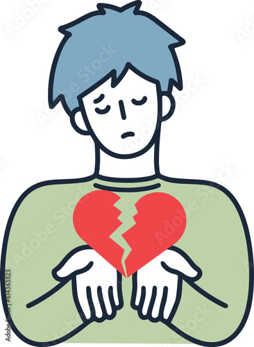 失恋　破局　ハートを持っている男性　シンプルイラスト