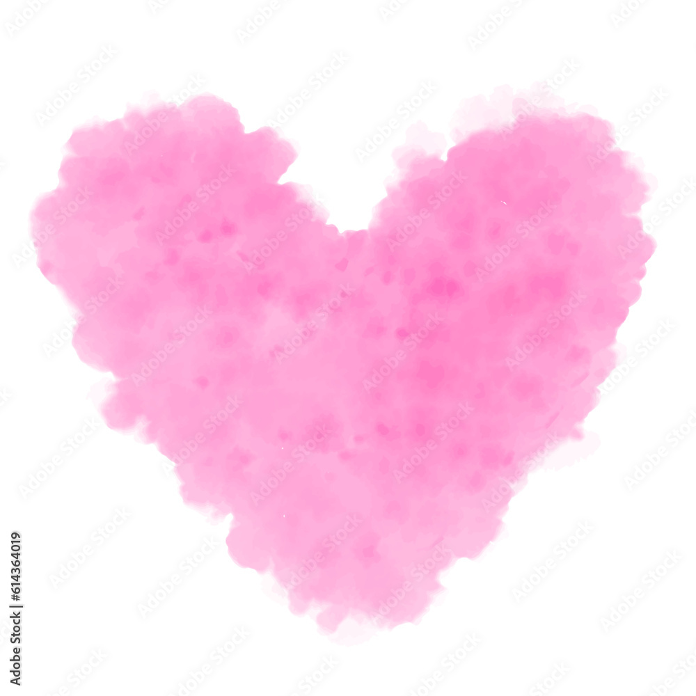 Watercolor painted pink heart on white background , vector