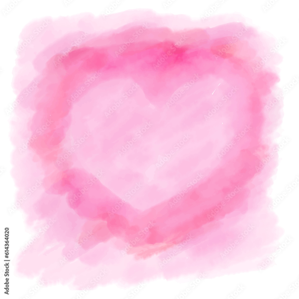 Watercolor painted pink heart on white background , vector