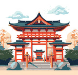 Red Japanese Shrine in flat vector