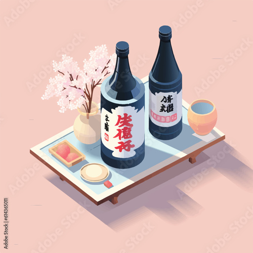 Japanese Sakei in flat vector and isometric style