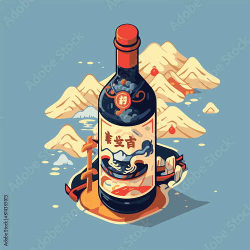 Japanese Sakei in flat vector and isometric style