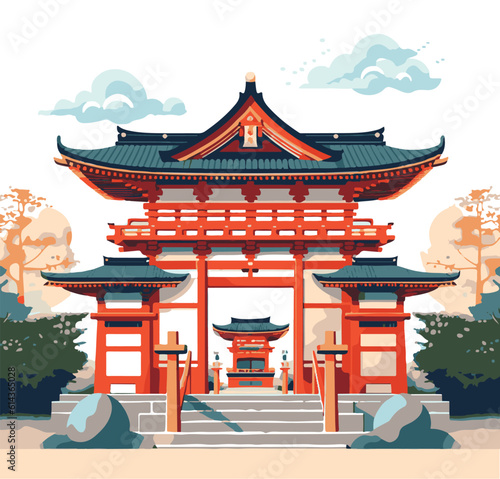 Red Japanese Shrine in flat vector