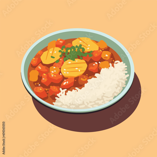 Japanese Curry rice in flat vector and isometric style
