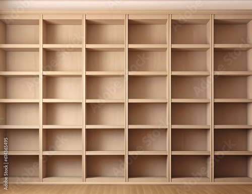 Empty wooden shelves in a modern interior. Generative AI