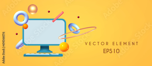 Computer and monitor 3D concept. Science and game design.